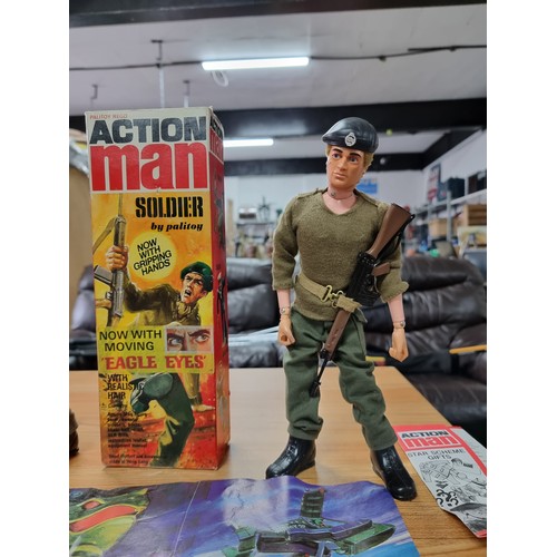 45 - 3x rare original 1977 Action Man figures, all with original boxes to include 2x Action Man soldiers ... 