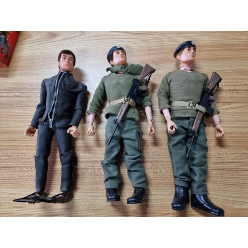 45 - 3x rare original 1977 Action Man figures, all with original boxes to include 2x Action Man soldiers ... 