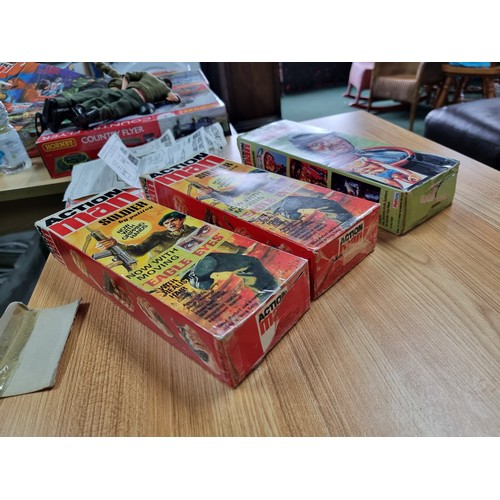 45 - 3x rare original 1977 Action Man figures, all with original boxes to include 2x Action Man soldiers ... 