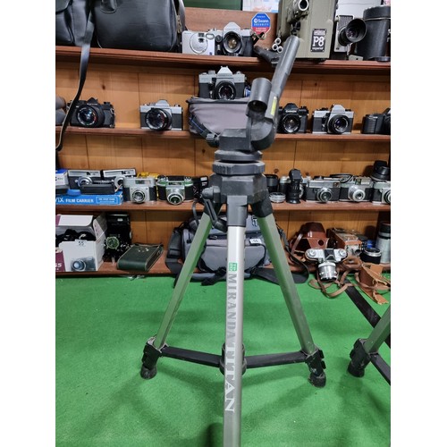 59 - 2x good quality Miranda titan camera tripods, model numbers TE30 and TP20, both in good condition.