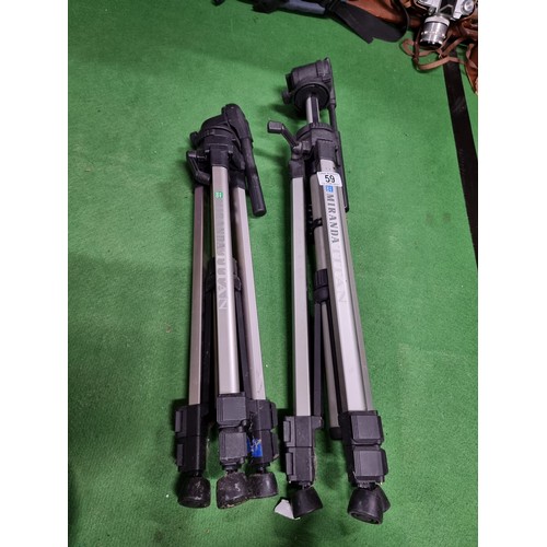 59 - 2x good quality Miranda titan camera tripods, model numbers TE30 and TP20, both in good condition.