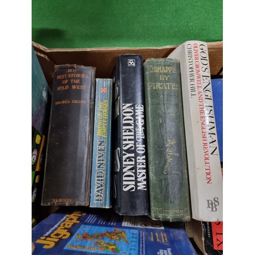 60 - A box of various books and magazines to include books relating to war, a quantity of antique books H... 