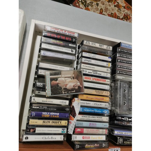 138 - Large collection of vintage cassettes inc Status Quo, Chris Rea, Brenda Lee etc along with a Murphy ... 