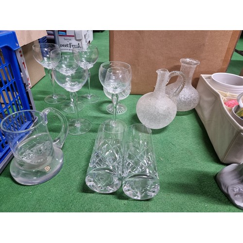 64 - 2 large boxes of collectables to include a box full of good quality glassware include crystal glasse... 