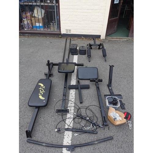 157 - Opti Multigym 29kg with 7 weights, appears complete in nice condition, complete with bolts etc.