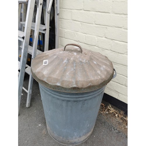 158 - Large galvanised bin with lid in good order height 66cm diameter 48cm