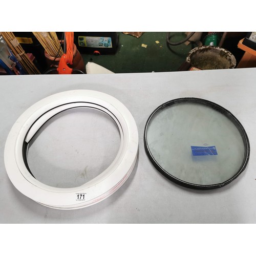 171 - Round double glazed UPVC window along with a Argon filled double glazed round window, frame has a di... 