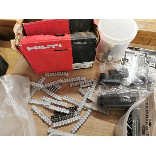 188 - Large box containing an assortment of nails, bolts, screws most in original packets