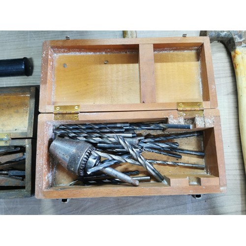 189 - Heavy duty stanley tool box containing a quantity of hammers along with three boxes inc Drill head a... 