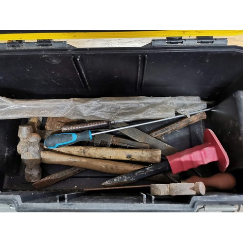 189 - Heavy duty stanley tool box containing a quantity of hammers along with three boxes inc Drill head a... 