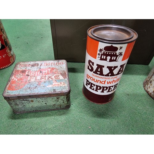 71 - A metal filing box containing a quantity of vintage tins including a large Hacks sweet tin.