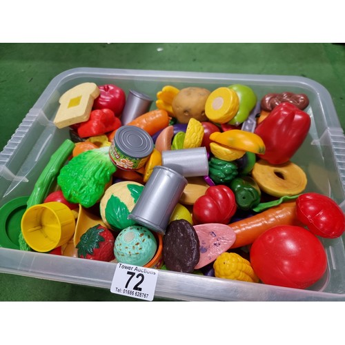 72 - A box containing a large quantity of various toy food and fruit in good condition.