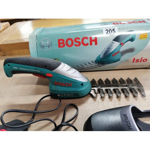 205 - Bosch Cordless shrub shear in tin case - working