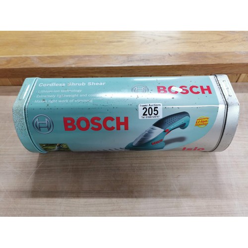 205 - Bosch Cordless shrub shear in tin case - working