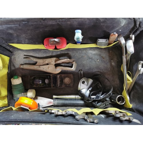 207 - Stanley tool bag containing a quantity of various tools inc saws, chisels, stanley knives etc