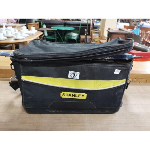 207 - Stanley tool bag containing a quantity of various tools inc saws, chisels, stanley knives etc