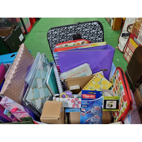 73 - 2 boxes full of various stationary all in good order including many files, note pads, pens, etc, alo... 