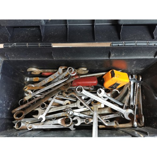 216 - 2x tool boxes inc a metal tool box containing sockets along with a stanley tool box containing a lar... 