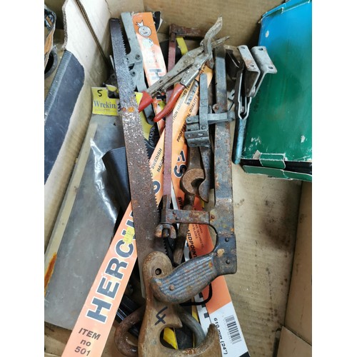 223 - 2x boxes containg al very large quantity of various tools inc files, hammers, grease gun, saws, Hurc... 