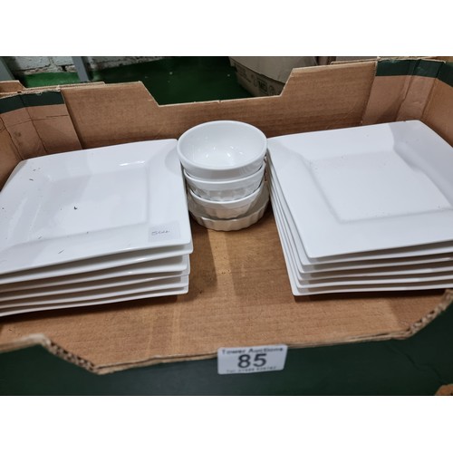 85 - A 31 piece plain white dinner set by Maxwell & Williams to include 12 dinner plates, 4 cups and sauc... 