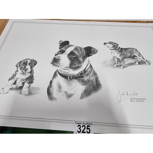 325 - A quantity of 5x prints of sketches of various dogs by Joel Kirk. To include Staffordshire bull terr... 