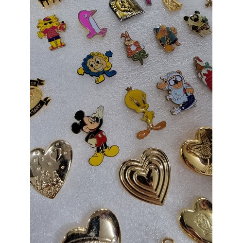 327 - A very large collection of over 100x various pin brooches covering various subjects including Mickey... 