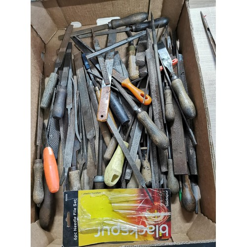 228 - Box containing a large quantity of chisels, files and sharpeners inc Footprint chisels etc