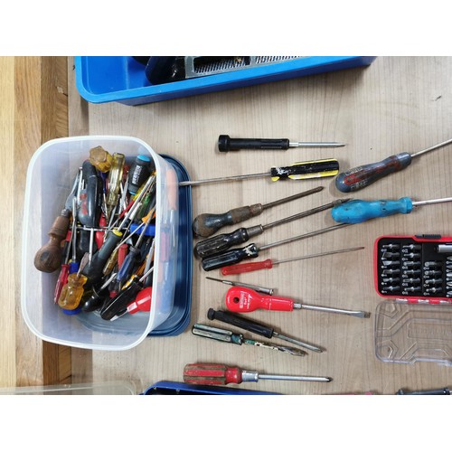 235 - Large quantity of screwdrivers and boxed screwdriver sets along with a box of ribbed planes inc Supe... 