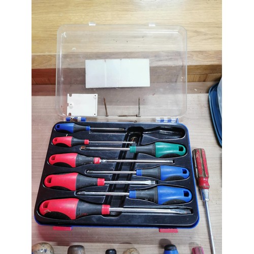 235 - Large quantity of screwdrivers and boxed screwdriver sets along with a box of ribbed planes inc Supe... 