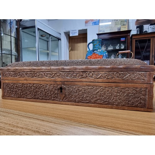 328 - A good quality antique Anglo/Indian Kashmir hand carved box with finely detailed intricate carving t... 