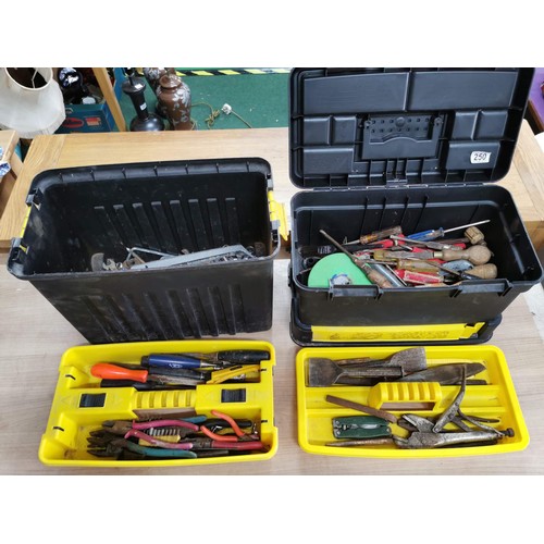 250 - Stanley portable stacking tool box full of tools inc chisles mole grips etc