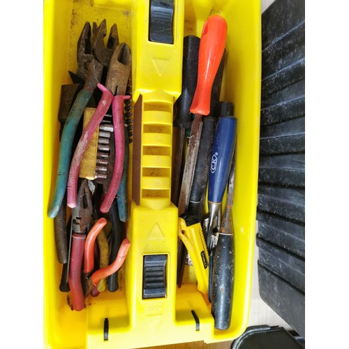 250 - Stanley portable stacking tool box full of tools inc chisles mole grips etc