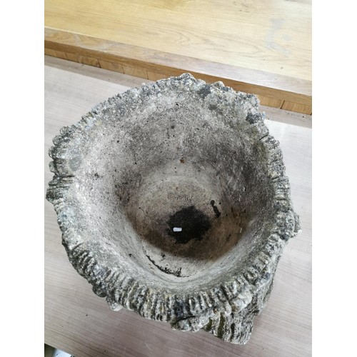 256 - Large and very heavy stoneware planter with tree stump design in good order height 30cm high 40cm de... 