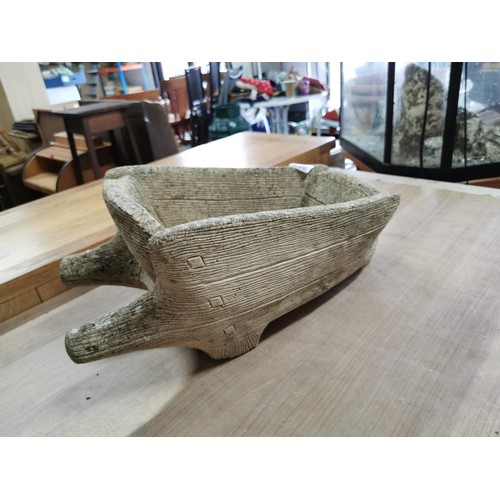 257 - Very well formed stoneware planter in the style of a wheel barrow in good order height 23cm length 5... 