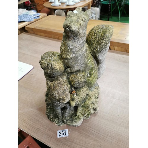 261 - Vintage stoneware garden ornament in the form of a squirrel family, Mum Dad and Baby, in good order ... 