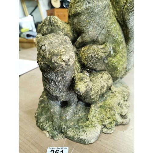 261 - Vintage stoneware garden ornament in the form of a squirrel family, Mum Dad and Baby, in good order ... 