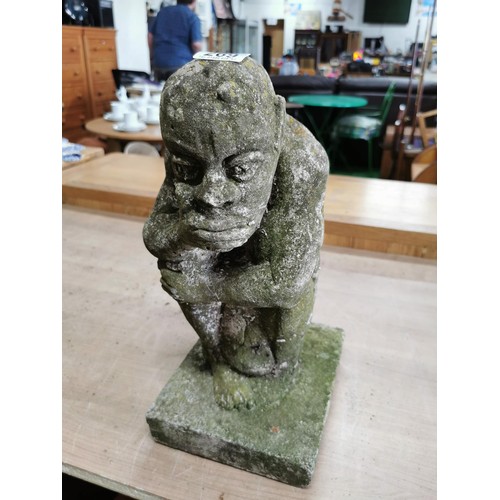 269 - Stoneware garden ornament of a speak no evil figure in good order stands at 43cm high, 19cm wide and... 