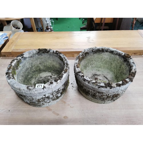 271 - 2x vintage good quality stoneware planters in good order height 22cm high 36cm in diameter