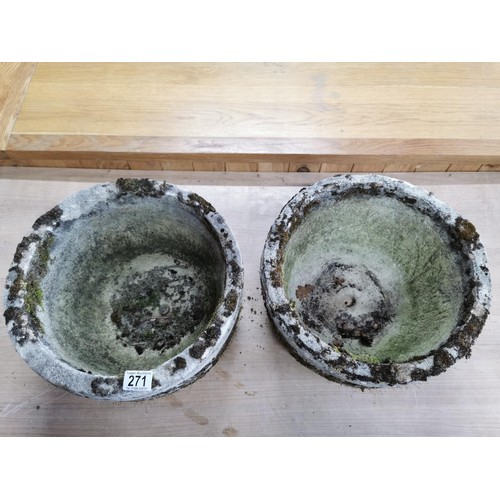 271 - 2x vintage good quality stoneware planters in good order height 22cm high 36cm in diameter