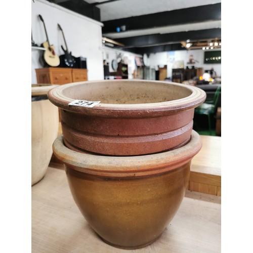 274 - Quantity of 5 well made stoneware planters in good orders of varying sizes one has a Buddleia plante... 