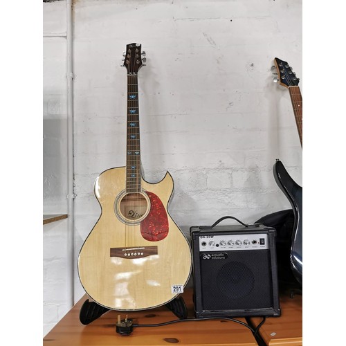 291 - Lindo acoustic guitar with cutaway also includes an electro Acoustic solutions GA-20w practise ampli... 