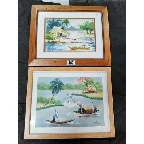 316 - Collection of 2x framed and glazed oriental original watercolours in good order, one of the pictures... 