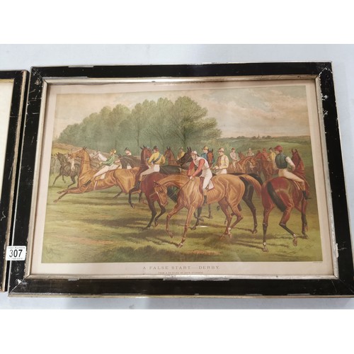 307 - 2x vintage prints of hunting scenes inc Sketches in a hunting field and False Start - Derby along wi... 