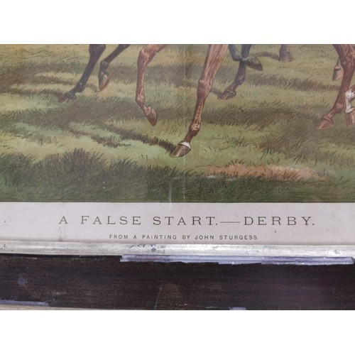 307 - 2x vintage prints of hunting scenes inc Sketches in a hunting field and False Start - Derby along wi... 