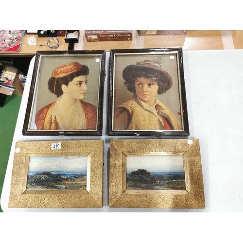 310 - 4x framed pictures including 2 originals and 2 prints. 2 of a country setting (originals) and 2 of w... 