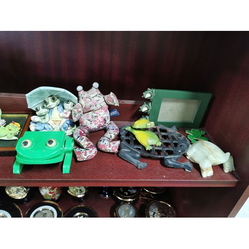 312 - Large quantity of frog related items inc soft toys, shower radio, picture frames, Kermit the frog so... 