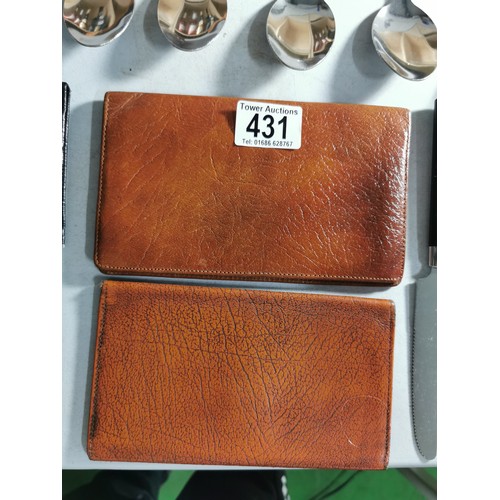 431 - 7x mens Wallets, all leather, includes used and new along with a selection of cutlery including 6 bu... 