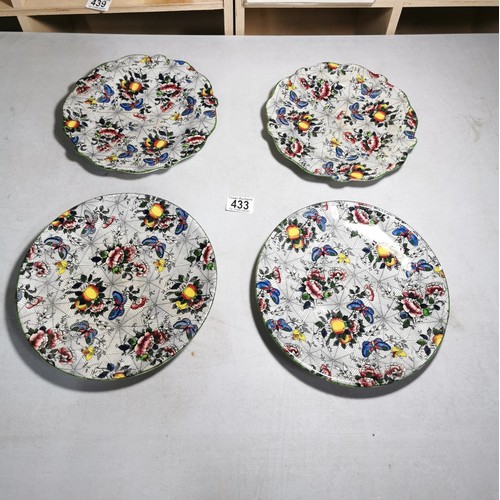 433 - 4x Dean's Lucerne Ware spiderweb and butterfly design plates, diameter 24cm