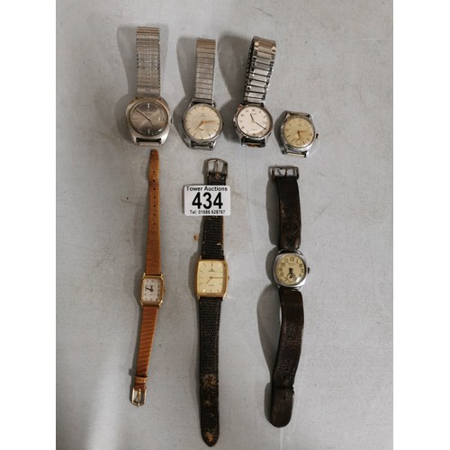 434 - Selection of 7x gents watches inc Lorus, Services and Roldor etc