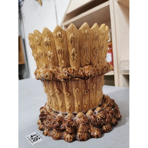 436 - Glazed planter and matching stand with  wheatsheaf decoration measures 20cm high 18cm in diameter